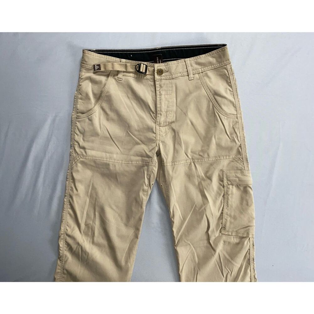 Prana Men's Belted Cargo Hiking, Rock Pants w/ Roll-Tab Cuffs. Beige, SX32. GUC!